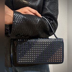 Christian Louboutin Pantone XL Studded Wallet Leather Clutch Bag Gradient Navy